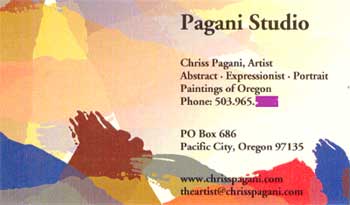 Artist Chriss Pagani, business card image