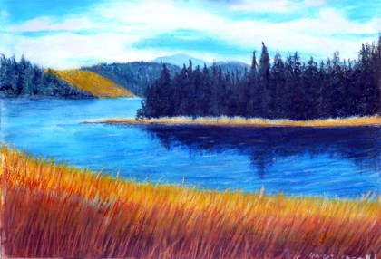 Impressionist painting, Nestucca River Pastel Nestucca River & Bay Pastel