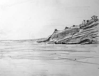 Cape Kiwanda in its many layers, rendered in graphite on 9x12 paper by Pagani, 2006