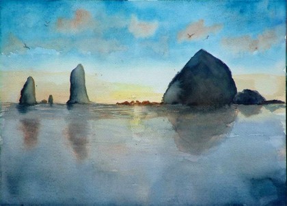 Canon Beach Rocks, watercolor