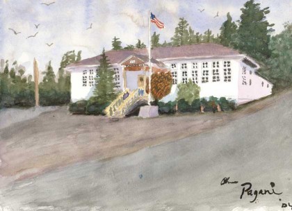 Depoe Bay historic city hall, watercolor