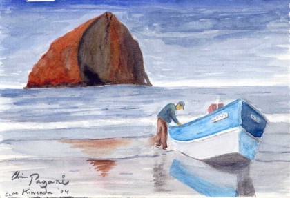 Dory on Beach, Cape Kiwanda, watercolor