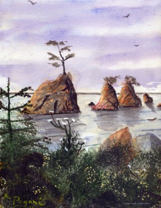 Three Graces, Tillamook Bay, watercolor