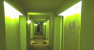 Dimly lit walls of hotel