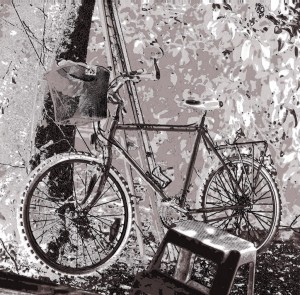 bicycle abstract black and white on canvas