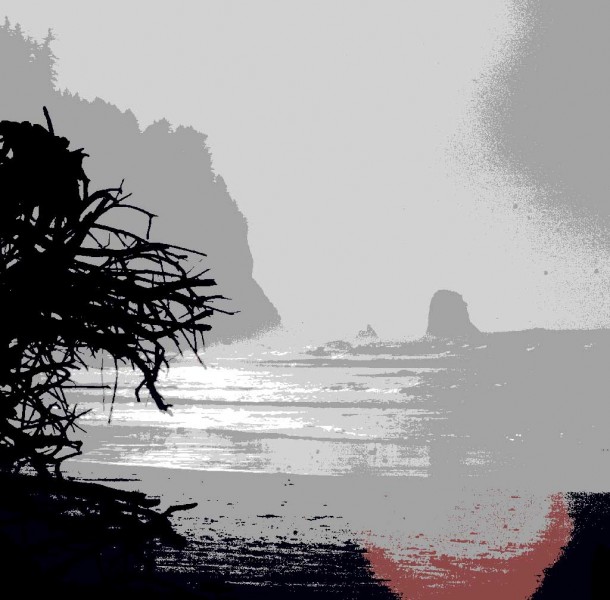 Fog And Sunset, a photography-based mostly black and white square abstract art piece on canvas