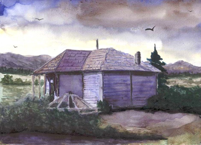 Old Camp Creek School, watercolor sketch